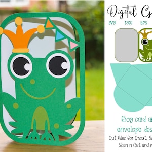 Carte d'anniversaire, enfants, grenouille conception fichiers svg/dxf/eps. Téléchargement numérique. Compatible avec Silhouette, Cricut, SCAL et Scan n Cut.