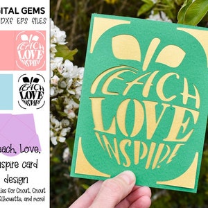 Teach, Love, Inspire, Apple, Cricut Joy-kaartontwerp. svg/dxf/eps-bestanden. Digitale download.