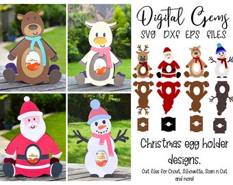 Christmas egg holder designs, Snowman, Santa, Bear and Reindeer svg / dxf / eps files. Digital download. Works with Silhouette, Cricut, etc