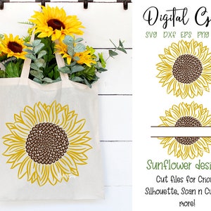 Archivos svg/dxf/eps/png de girasol. Descarga digital. Funciona con Cricut, Silhouette, Scan n Cut, SCAL, Inkscape y más.