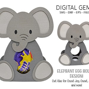 Diseño SVG/elefante para porta huevos. Descarga digital. Funciona con Cricut Joy, Explore, Maker y más.