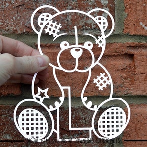 Teddy Bear letra L corte de papel svg / dxf / eps / arquivos e modelos imprimíveis em pdf / png para corte manual. Download. Uso comercial ok.