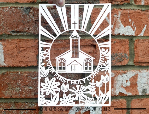 Erste Heilige Kommunion Scherenschnitt Svg Dxf Eps Dateien Etsy