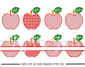 Teacher Apple, Split Apples svg / dxf / eps / png files. Digital download. Compatible with Cricut and Silhouette machines. Commercial use ok