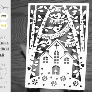 Christening day paper cut svg / dxf / eps / files and pdf / png printable templates for hand cutting. Digital download. Commercial use ok. image 1