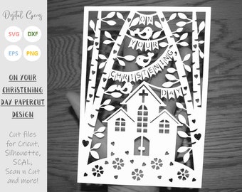 Christening day paper cut svg / dxf / eps / files and pdf / png printable templates for hand cutting. Digital download. Commercial use ok.