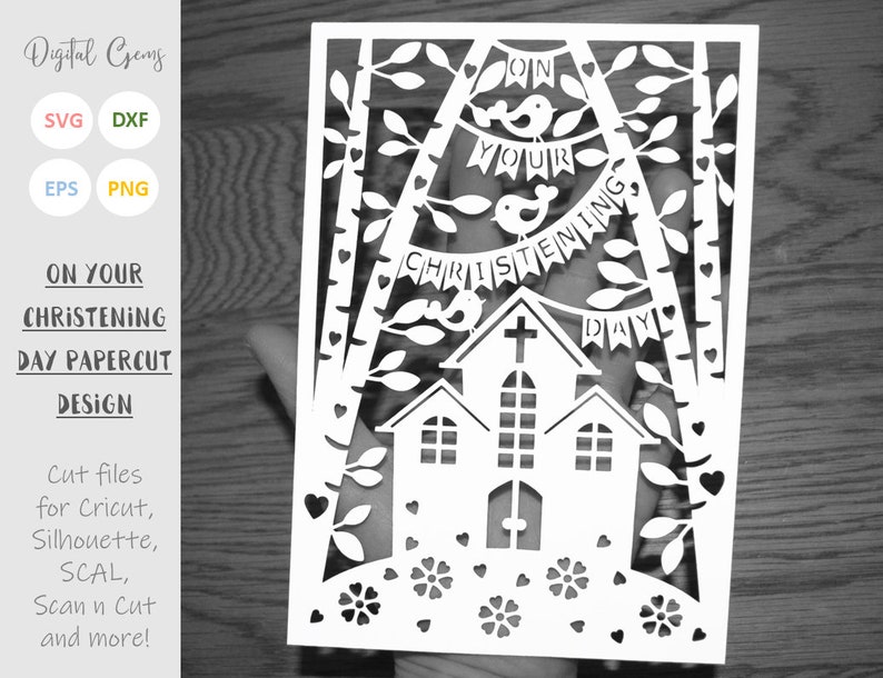 Christening day paper cut svg / dxf / eps / files and pdf / png printable templates for hand cutting. Digital download. Commercial use ok. image 1
