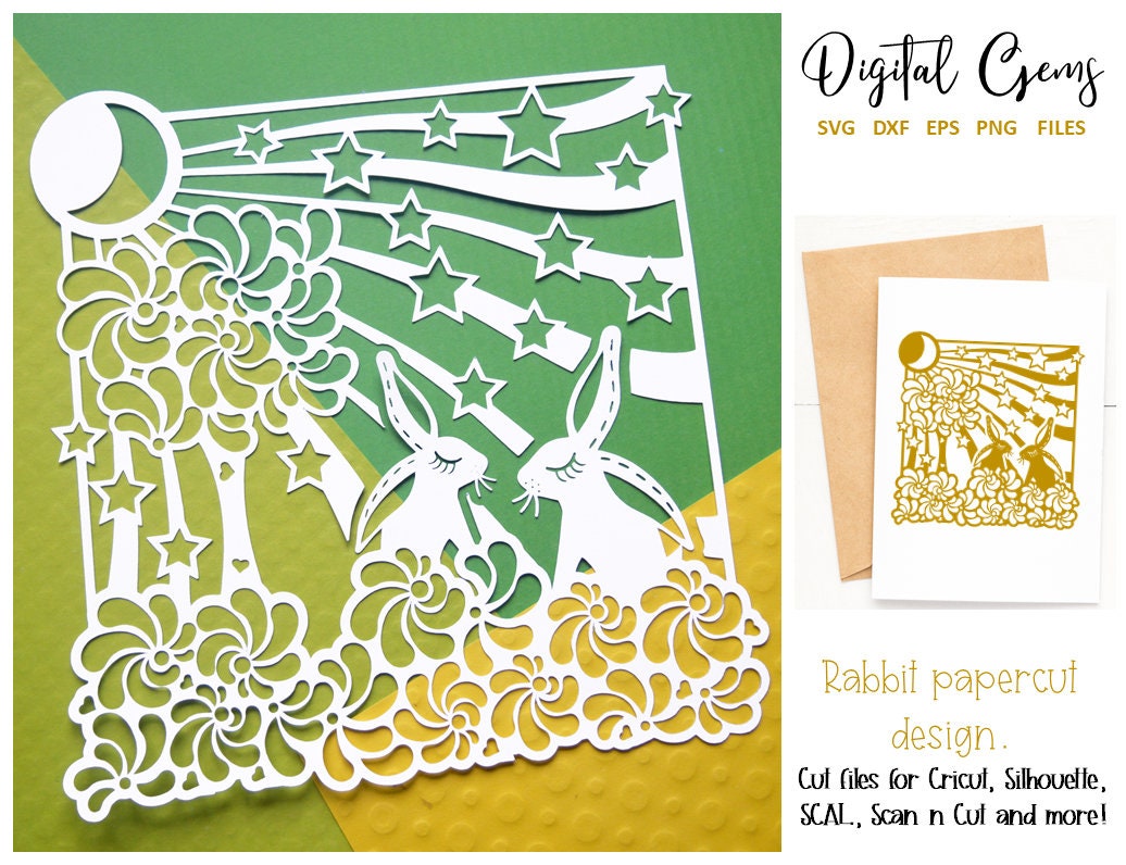 ◆Rabbit-PaperCutting-◆ Rabbit Paper Cut Design. Svg / Dxf / Eps / Png Files and Pdf / Png