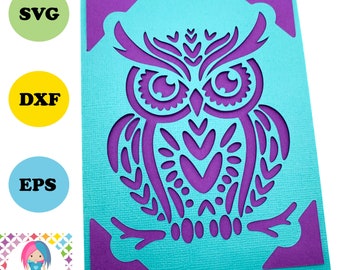 Disegno per inserto per biglietto gufo: Cricut, Silhouette, ScanNCut (download digitale)