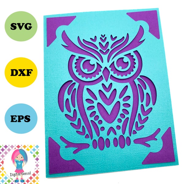 Owl Insert card design, Digital download, Cricut Joy / Cricut / Silhouette / Scan n Cut card design. svg / dxf / eps files.
