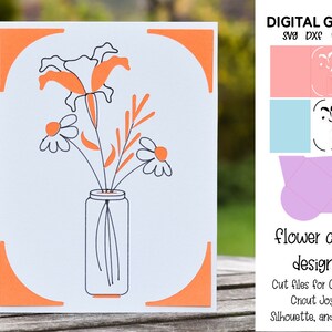 Flowers in a vase. Cricut Joy card design. svg / dxf / eps files. Digital download.