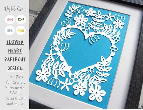 Download Heart Of Flowers Paper Cut Svg Dxf Eps Files And Pdf Etsy