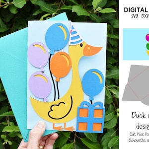 Cartão de aniversário de pato / Natal / chá de bebê e arquivos svg / dxf / eps de envelope. Baixar digitais. Funciona com Silhouette, Cricut e muito mais!