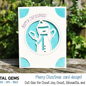 Diseño de tarjeta de inserción con muñeco de nieve y Feliz Navidad. Descarga digital, diseño de Cricut Joy / Cricut / Silhouette / Scan n Cut. Archivos svg / dxf.
