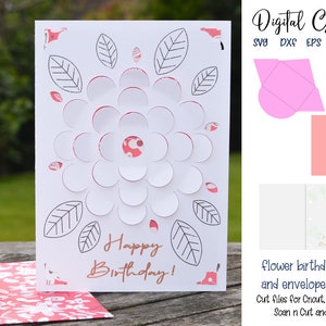 Birthday card, Flower design svg / dxf / eps files. Digital download. Compatible with Silhouette, Cricut, SCAL, and Scan n Cut.