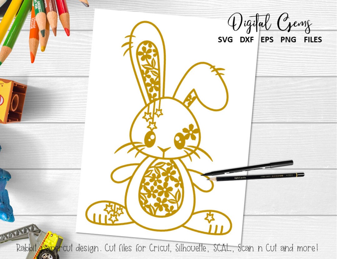 Rabbit Paper Cut Design Svg / Dxf / Eps / Png Files and Pdf / Png