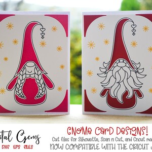 Diseños de tarjetas navideñas de gnomos. Archivos svg/dxf/eps. Descarga digital. Compatible con Silhouette, Cricut, Cricut Joy y Scan n Cut.
