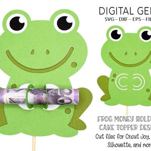 Argent carte ou décoration de gâteau SVG | Conception de grenouille. Téléchargement numérique. Fonctionne avec Cricut Joy / Explore / Maker et plus encore !