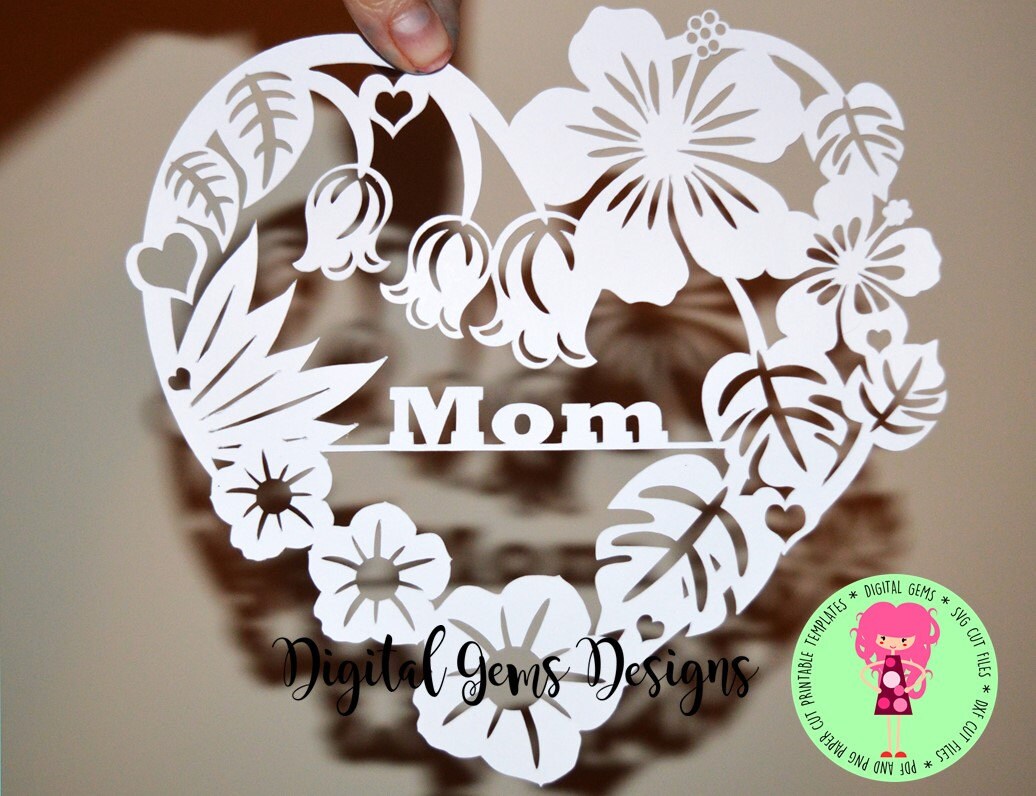 mom heart flower papercut template svg dxf cutting file for etsy india