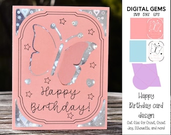 Happy Birthday, Butterfly Cricut Joy card design. svg / dxf / eps files. Digital download.