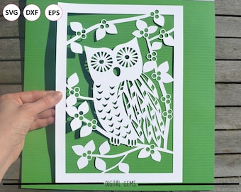 Owl paper cut svg / dxf / eps / files and pdf / png printable templates for hand cutting. Digital download. Commercial use ok.