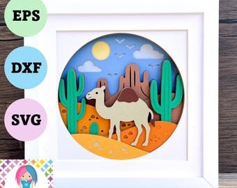 Camel 3D Shadow Box SVG: Layered Papercut Design (Digital Download)