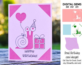 Snail Birthday, Cricut Joy card design. svg / dxf / eps files. Digital download.