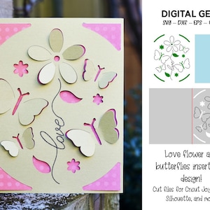 Motyle i kwiaty wyskakują, projekt karty walentynkowej/urodzinowej. Pobieranie cyfrowe, pliki Cricut Joy/Cricut. svg/dxf/eps.