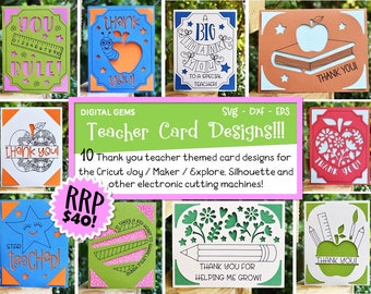 Thank you teacher card bundle! svg / dxf / eps files. Digital download. Compatible with Silhouette, Cricut, Cricut Joy and more!