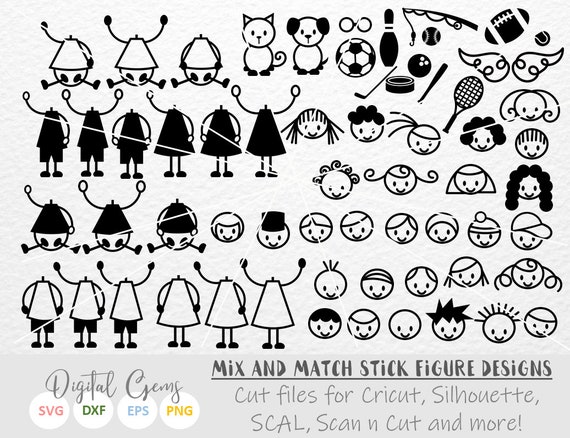 Download Stick Figures Mix And Match Svg Dxf Eps Png Files Etsy