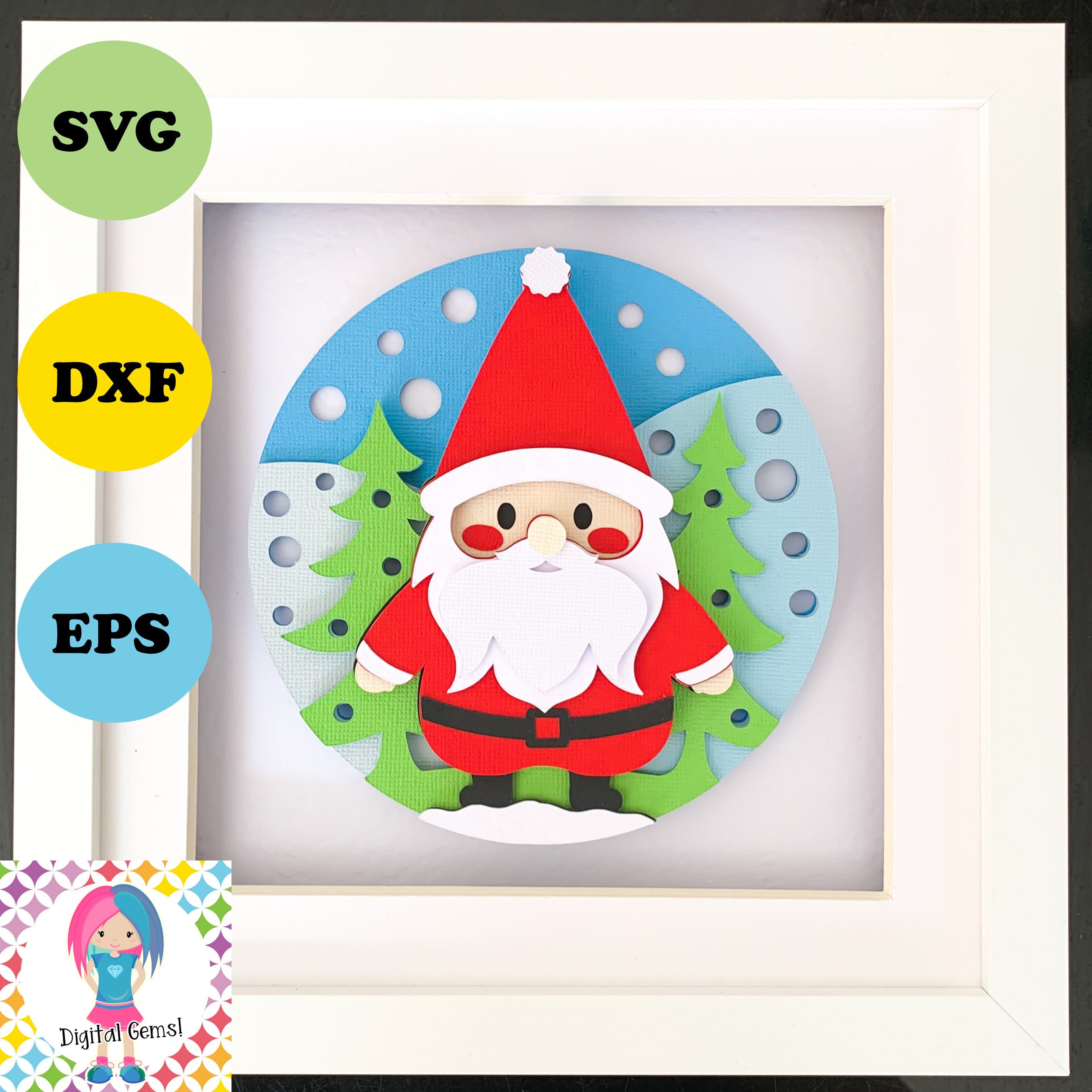 サンタのクリスマスシャドーボックス SVG: 3D ペーパークラフト
