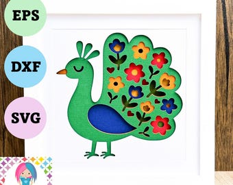 Peacock Shadowbox SVG: 3D Layered Paper Cut File (Digital Download