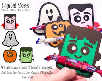 Sweet Candy holder SVG files | 4 Halloween designs. Digital download. Works with Cricut Joy / Explore / Maker and more!