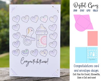 New baby / Baby shower card design svg / dxf / eps files. Digital download. Compatible with Silhouette, Cricut, SCAL, and Scan n Cut.
