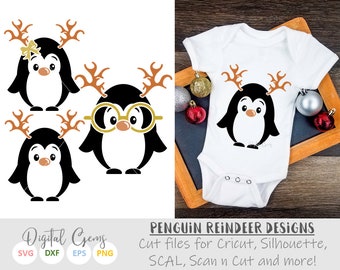 Penguin Reindeer, Christmas designs svg / dxf / eps files. Digital download. Compatible with Silhouette, Cricut, SCAL, Scan n Cut.