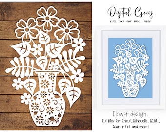 Flower paper cut design. svg / dxf / eps / png files and pdf / png printable templates for hand cutting. Digital download.