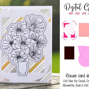 Flower card design svg / dxf / eps files. Digital download. Compatible with Silhouette, Cricut, Cricut Joy, SCAL, and Scan n Cut and more!