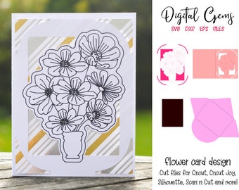 Flower card design svg / dxf / eps files. Digital download. Compatible with Silhouette, Cricut, Cricut Joy, SCAL, and Scan n Cut and more!