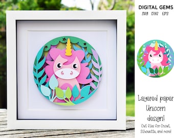 Unicorn Layered SVG Cut File | 3D Paper Craft Template | Digital Download for Cricut, Silhouette, Scan n Cut | Cardstock Crafts