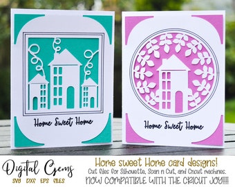 Home sweet home, housewarming card designs! svg / dxf / eps files. Digital download. Works with Silhouette, Cricut, Cricut Joy, & Scan n Cut