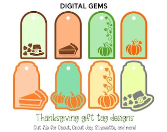 Thanksgiving, Fall, Autumn gift tag designs. SVG Files. Digital download. Compatible with Cricut, Silhouette, Scan n Cut and more!