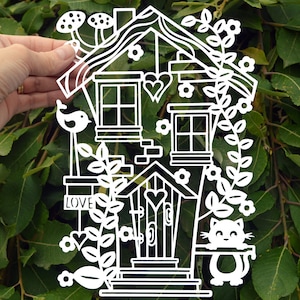 Fairy tail home paper cut svg / dxf / eps / files and pdf / png printable templates for hand cutting. Digital download. Commercial use ok.