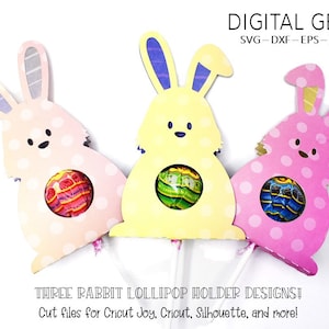 Rabbit lollipop / Sucker holders, 3 designs included, SVG files. Digital download. Works with Cricut / Joy /  Silhouette / Scan n cut & more