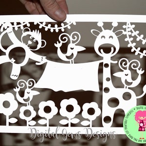 Monkey and Giraffe paper cut svg / dxf / eps files and pdf / png printable templates for hand cutting. Digital download. Commercial use ok