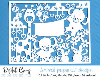 New baby, animal paper cut design. svg / dxf / eps / png files and pdf / png printable templates for hand cutting. Digital download