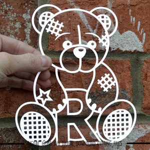 Ours en peluche lettre R papier découpé svg/dxf/eps/fichiers et modèles imprimables pdf/png pour la découpe à la main. Télécharger. Utilisation commerciale ok.
