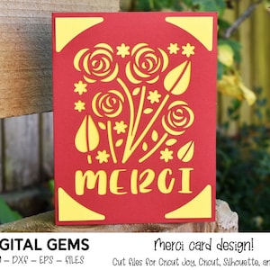 Merci insert card design. Digital download, Cricut Joy / Cricut / Silhouette / Scan n Cut design. svg / dxf / eps files