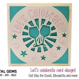 ¡Celebremos! Diseño de tarjetas de cumpleaños, Año Nuevo y compromiso. Archivos svg/dxf/eps. Descarga digital.