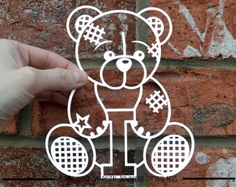 Teddy Bear letter I paper cut svg / dxf / eps / files and pdf / png printable templates for hand cutting. Download. Commercial use ok.