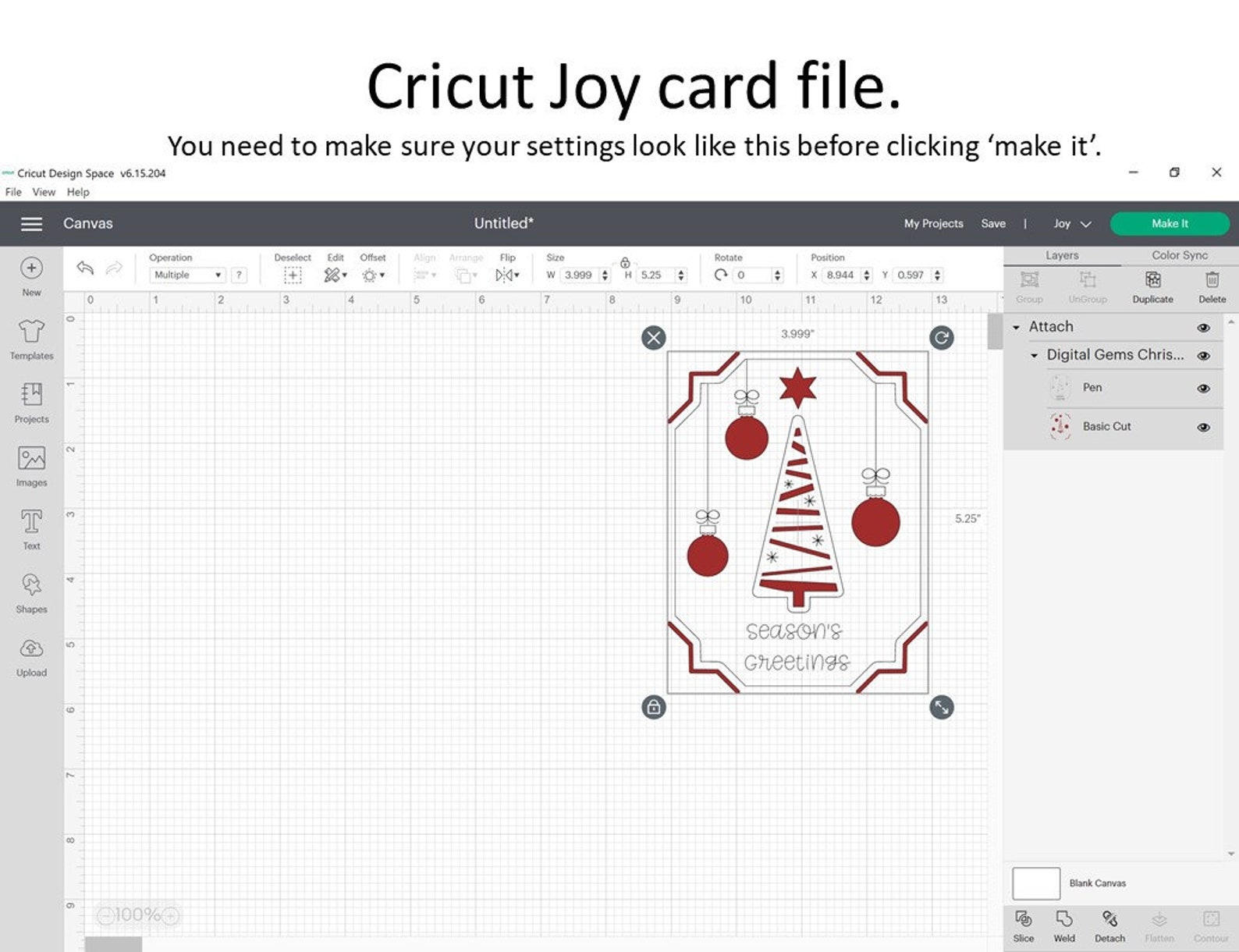 Christmas Tree Insert Card Design. Digital Download, Cricut Joy ...